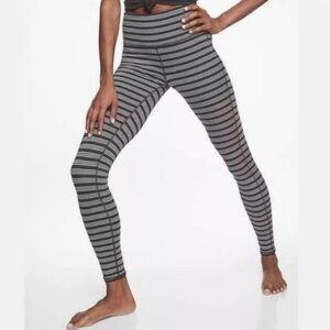 Athleta Chaturanga High Rise Heather Stripe Black Grey Gray Athletic Leggings SP
